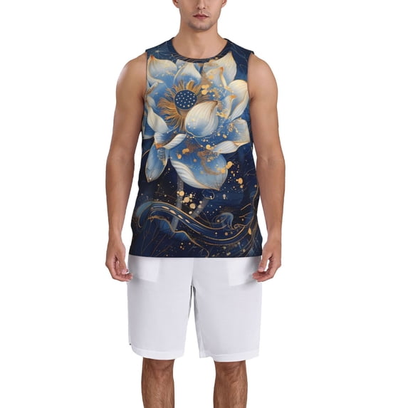 Sikiie Blue Golden Dream Lotus Basketball Jersey Reversible Men's Mesh Athletic Sports Shirts Training Practice S-4XL