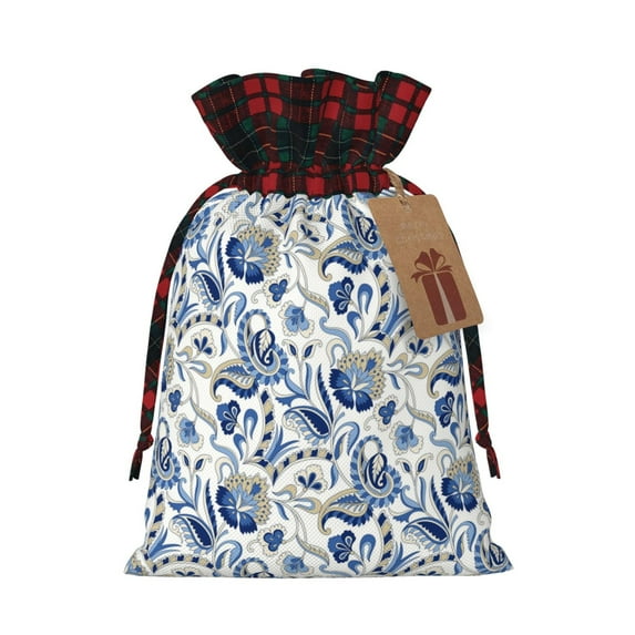 Sikiie Blue Paisley Christmas Gift Bags Drawstring Gift Bags Sacks Drawstring Bag Holiday Linen Xmas Wrapping Bags for Presents Party Gift-Black