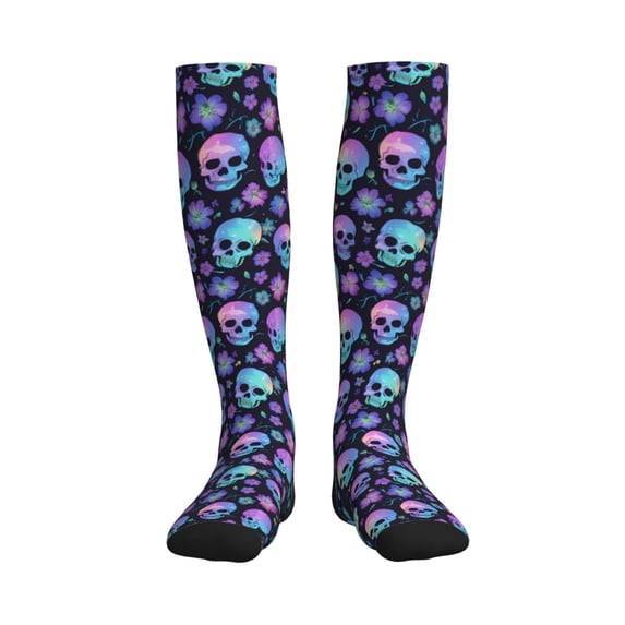 Sikiie Blue Skull Flower 1 Pairs Compression Socks for Men and Women 15-20 mmHg Running Support Socks