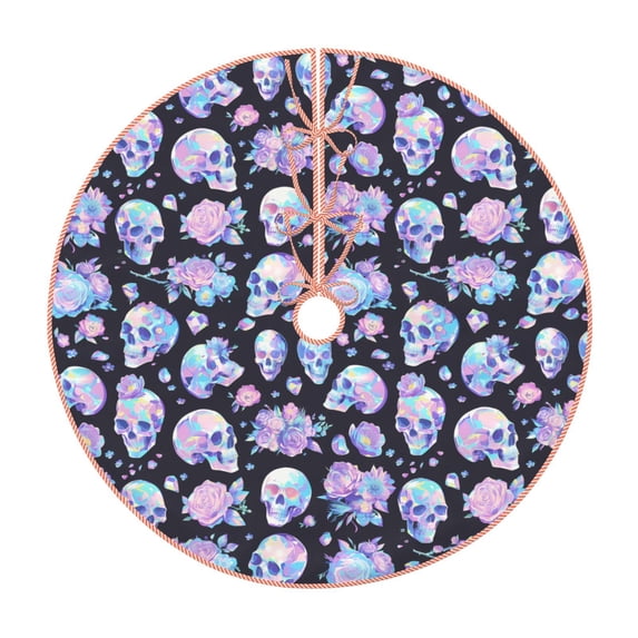 Sikiie Blue Skull Flower Nativity Christmas Tree Skirt, Jesus Christian Winter Holiday Tree Mat Decoration(30-48IN)36"
