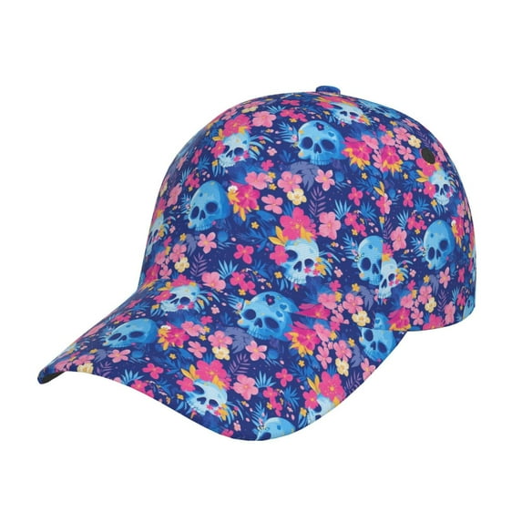 Sikiie Blue Skull Flower Unisex Vintage Washed Unstructured Baseball Cap Soft Cap Adjustable Unisex Baseball Hat Dad Hat