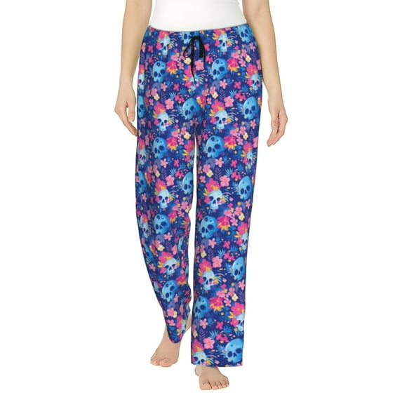 Sikiie Blue Skull Flower Women’s Ultra-Soft Comfy Lounge Pants Sleepwear Comfy Lounge Pants Drawstring Sleep Bottoms with PocketsSmall