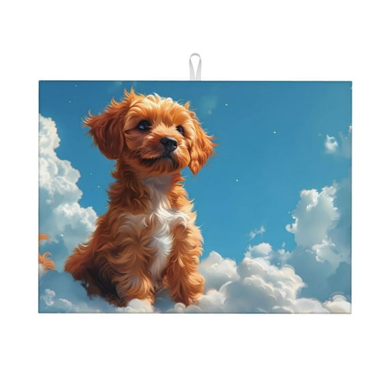 Sikiie Blue Sky Cloud Puppy Dish Drying Mat, Kitchen Counter Mat, Self Drying Mat for Kitchen Counter Dish Drying Pad ,for Dishes, Utensils, Pots and Pans(24" x 18")