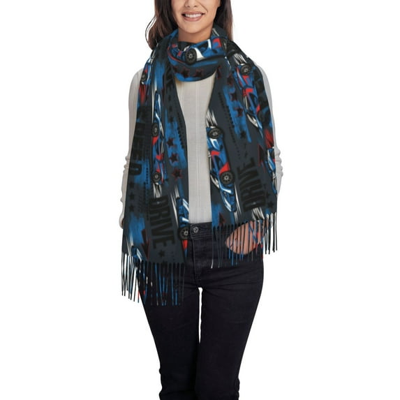 Sikiie Blue Sports Car Shawl Wraps Big Scarf Tassel Fall Winter Thick Scarf Warm Shawl Women Fall Gifts
