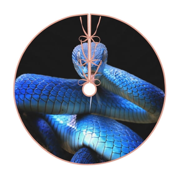 Sikiie Blue Viper Snake Nativity Christmas Tree Skirt, Jesus Christian Winter Holiday Tree Mat Decoration(30-48IN)48"