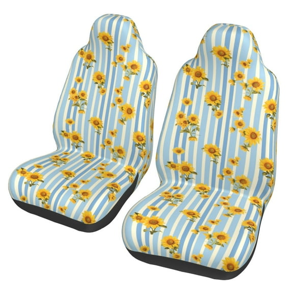Sikiie Blue White Striped Sunflower Car Seat Protector 2 Pack Car Seat Cushion Mat, Car Seat Covers for SUV, Truck, Van