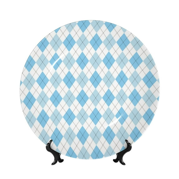 Sikiie Blue and White Squares Bone China Decorative Plate Personality Ceramic Dinner Plate Crafts Decorative Ceramic Decorative Plate -8in