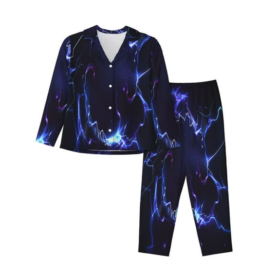 Sikiie Blue thunder bolt light Pajamas Set Long Sleeve Sleepwear Womens Button Down Nightwear Pj Sets-XX-Large