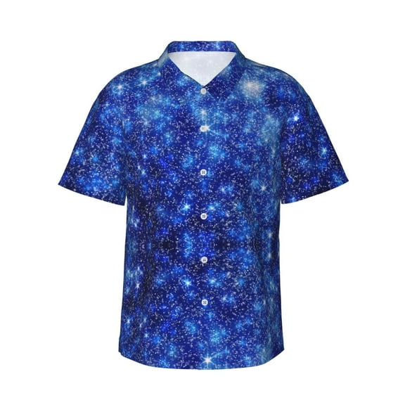 Sikiie Blurred Star Snow Christmas Print Men's Hawaiian Shirt, Summer Beach Button Pocket Short Sleeve T-Shirt,XX-Large