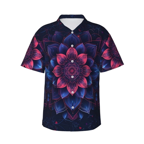 Sikiie Bohemian Vintage Pattern Print Men's Hawaiian Shirt, Summer Beach Button Pocket Short Sleeve T-Shirt,XX-Large