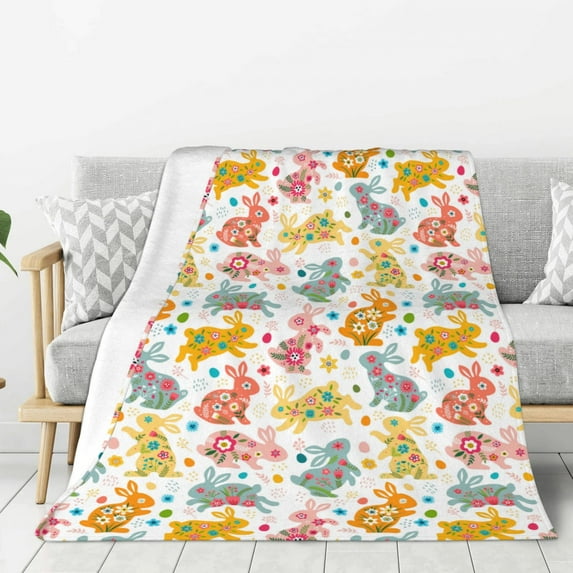 Sikiie Boho Bunny Cozy Flannel Fleece Throw Blanket: Lightweight & Thick for All Seasons - Perfect for Women, Men, & Kids"60"x50"