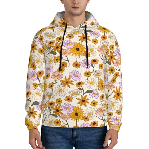 Sikiie Boho Flowers Men's Hoodie, Essentials Hoodie, Sweatshirt, Pullover Hooded Sweatshirt for Men-X-Large