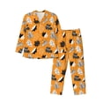 thumbnail image 1 of Sikiie Bold Black and White Leaves Orange Mens Pajama Set, Soft Warm Long Sleeve Sleepwear, Cozy Button-Down Pjs for Men-Large, 1 of 7