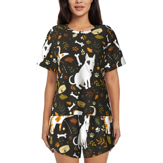 Sikiie Bones And Leaves Womens Pajama Sets Short Sleeve Top With Pants Sleepwear 2 Piece Lounge Set-XX-Large