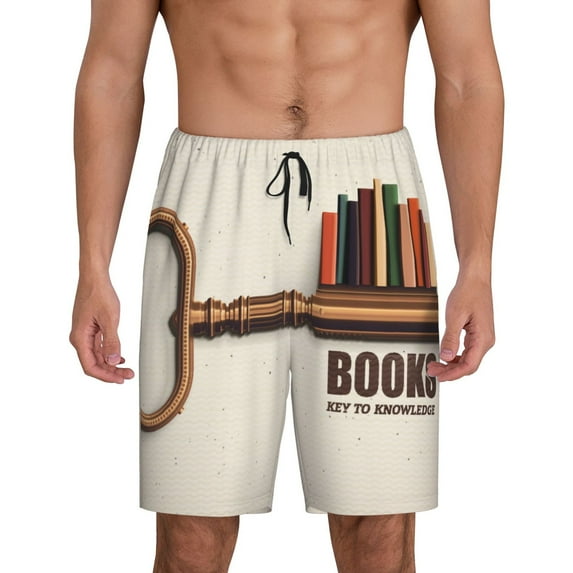 Sikiie Books Key To Knowledge Mens Pajama Shorts, Lounge Pant, Men's shorts,Sleep Pj Shorts for Men-X-Large