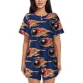 thumbnail image 1 of Sikiie Bowling Ball And Flame Womens Pajama Sets Short Sleeve Top With Pants Sleepwear 2 Piece Lounge SetXX-Large, 1 of 6