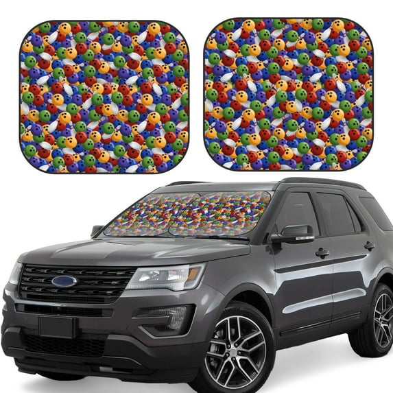Sikiie Bowling Colorful Print Foldable Car Windshield Sun Visor, Car Window Sunshade Suitable for Sedan, SUV and Truck Car Accessories-Small