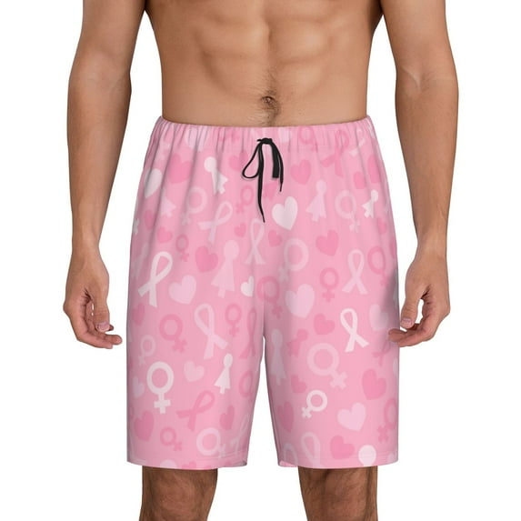 Sikiie Breast Cancer Awareness Mens Pajama Shorts, Lightweight Lounge Pant with Pockets Soft Sleep Pj Shorts for Men4X-Large