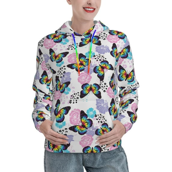 Sikiie Bright Butterflies1 Women's Casual Hoodies Long Sleeve Lightweight Pullover Tops Loose Sweatshirt-X-Large