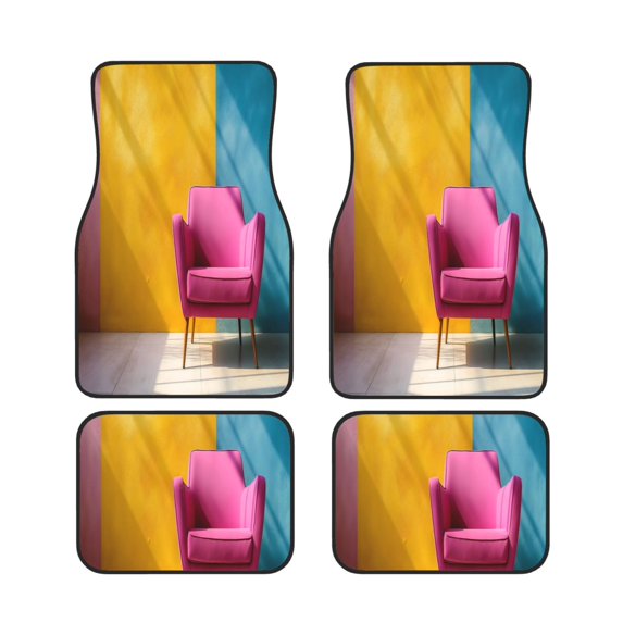 Sikiie Bright Pink Chair Car Foot Mat Set of 4 Pieces Basics Universal Fit Rubber Carpet Floor Mats For Car SUV Van & Truck, 26.8"L x 17.3"W (Front), 13"L x 17.3"W(Rear)