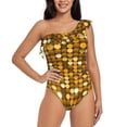 thumbnail image 1 of Sikiie Bright Shiny Golden Print Women One Piece Swimsuits Tummy Control One Shoulder Bathing Suits Ruffle Swimwear, From S to XXL-Large, 1 of 6