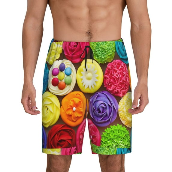 Sikiie Brightly Colored Cupcakes Mens Pajama Shorts, Lightweight Lounge Pant with Pockets Soft Sleep Pj Shorts for MenXX-Large