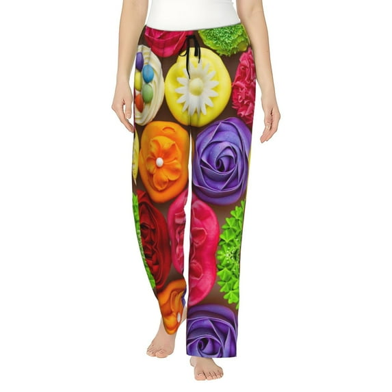 Sikiie Brightly Colored Cupcakes Women’s Ultra-Soft Comfy Lounge Pants Sleepwear Comfy Lounge Pants Drawstring Sleep Bottoms with PocketsMedium