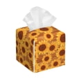 thumbnail image 1 of Sikiie Brown Wood Grain Sunflower A Leather Tissue Box Cover Square, tissue box holder, Tissue Box with Bottom Belt-5.2”x5.2”x5.2”, 1 of 7