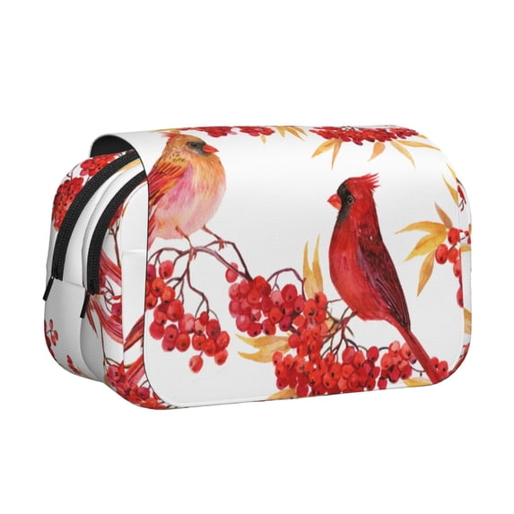 Sikiie Bullfinch on Branch Print Flip Double-layer Pencil Case, All-purpose Stationery Bag for Study and Office, Zipper Design, Unisex