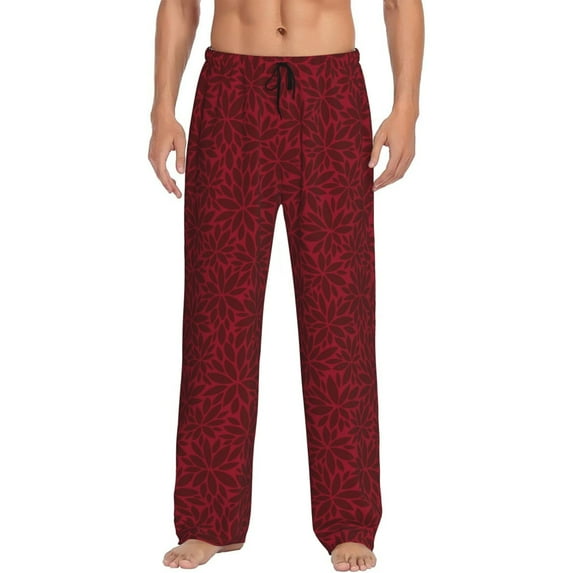 Sikiie Burgundy Floral Pajama Pants Men, PJ Bottoms, Sleep & Lounge Pants-X-Large