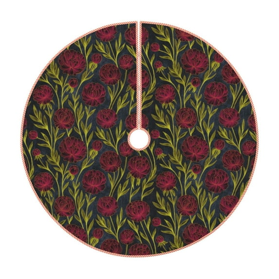 Sikiie Burgundy Peony Flowers Christmas Tree Skirt, Christmas Tree Decorations, Christmas Decor, Tree Mat Decoration(30-48IN)-48"