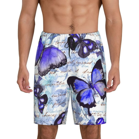 Sikiie Butterflies Mens Pajama Shorts, Lightweight Lounge Pant with Pockets Soft Sleep Pj Shorts for Men4X-Large