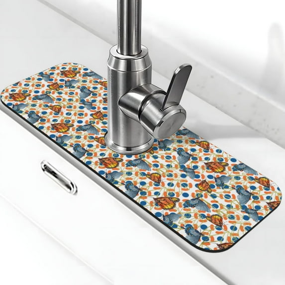 Sikiie Butterflies Wild Insect Splash Guard for Sink Faucet-1 PC Super Absorbent Fast Drying Mat Sink Gadgets-Splash Guard for Kitchen, Sink Mat