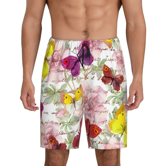Sikiie Butterflies and Vintage Mens Pajama Shorts, Lightweight Lounge Pant with Pockets Soft Sleep Pj Shorts for MenXX-Large