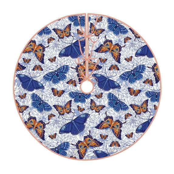 Sikiie Butterflies1 Nativity Christmas Tree Skirt, Jesus Christian Winter Holiday Tree Mat Decoration(30-48IN)48"