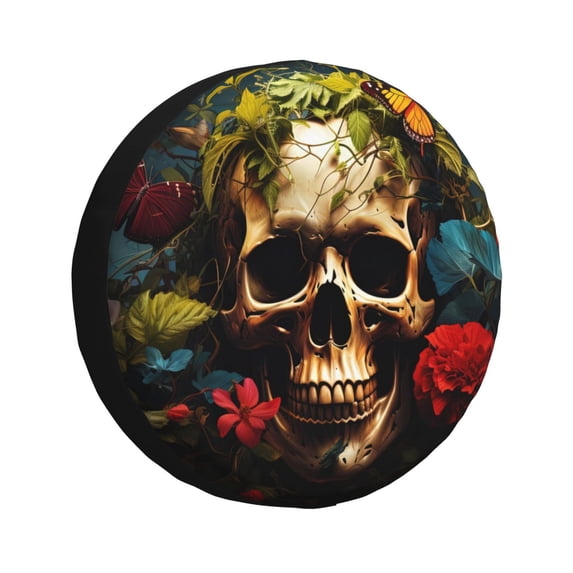 Sikiie Butterfly Flower Plant Skull PVC Leather Spare Tire Wheel Cover Spare Tire Cover, for Car Truck SUV Camper Trailer Universal Fit(14-17in)-