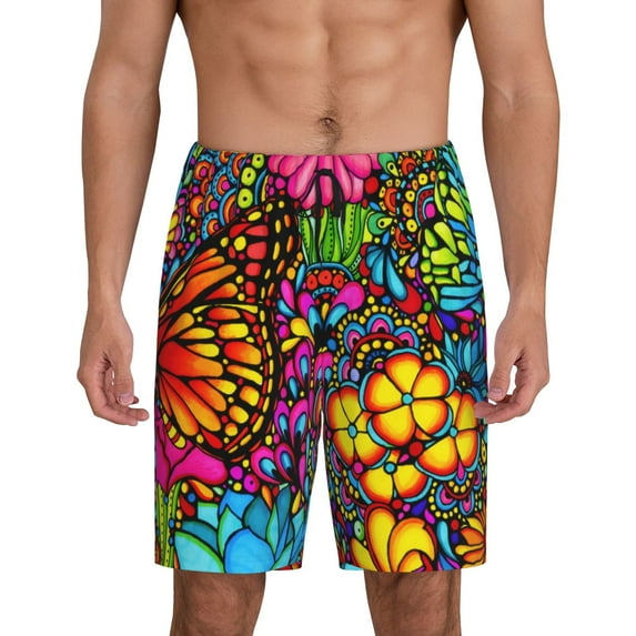Sikiie Butterfly Garden Mens Pajama Shorts, Lounge Pant, Men's shorts,Sleep Pj Shorts for Men-Small