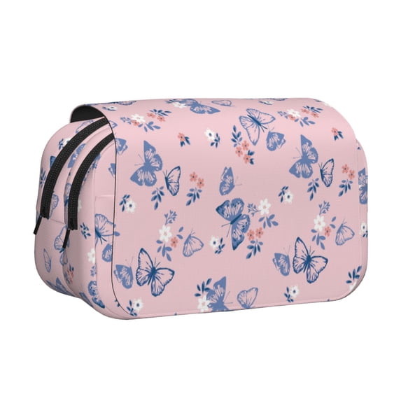 Sikiie Butterfly Print Flip Double-layer Pencil Case, All-purpose Stationery Bag for Study and Office, Zipper Design, Unisex