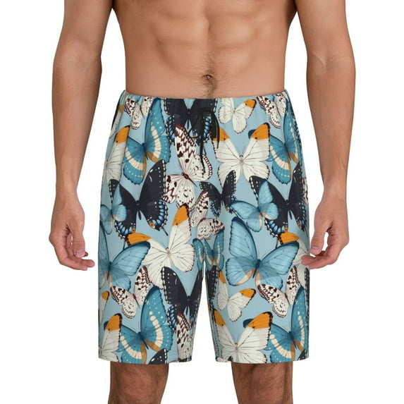 Sikiie Butterflys Mens Pajama Shorts, Lightweight Lounge Pant with Pockets Soft Sleep Pj Shorts for Men3X-Large