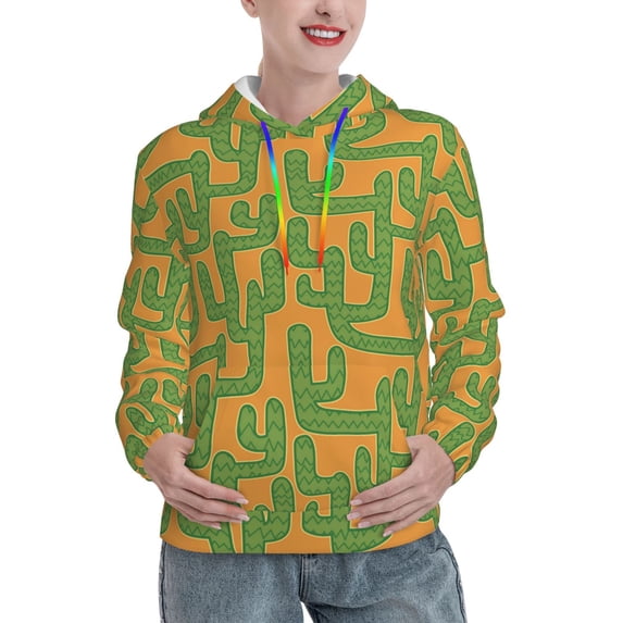 Sikiie Cactus 2 Women's Casual Hoodies Long Sleeve Lightweight Pullover Tops Loose Sweatshirt-Large