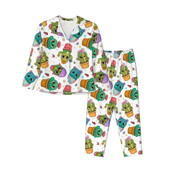 Sikiie Cactus And Insects Women's Long-Sleeve Shirt and Full-Length Bottom Pajama Set (s-xxl)-Large
