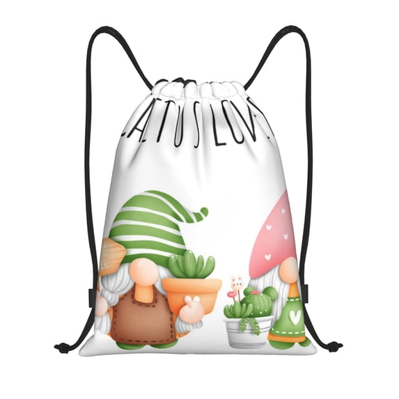 Sikiie Cactus Gnome Drawstring Backpack Drawstring Bags, Draw String Back Bag for Sports, Gym, Travel, Swimming, Beach-Small