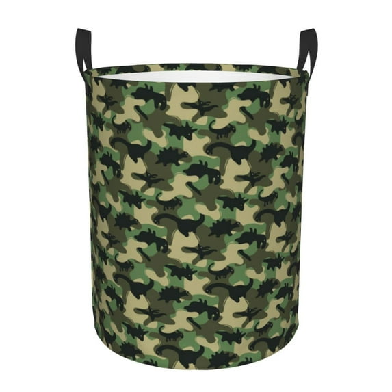 Sikiie Camouflage Dinosaur Print Round Dirty Clothes Basket, Waterproof Standing Foldable Storage Basket, for Laundry Room, Bedroom, Bathroom Storage-Medium