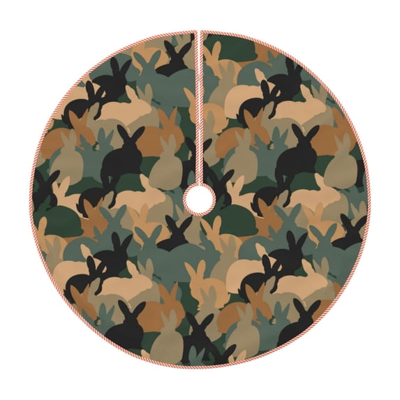 Sikiie Camouflage Rabbit Nativity Christmas Tree Skirt, Jesus Christian Winter Holiday Tree Mat Decoration(30-48IN)48"