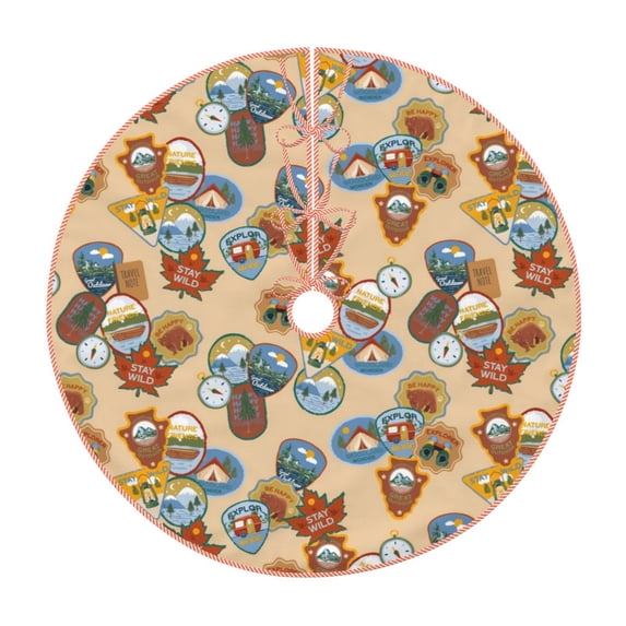 Sikiie Camp Badge Nativity Christmas Tree Skirt, Jesus Christian Winter Holiday Tree Mat Decoration(30-48IN)30"