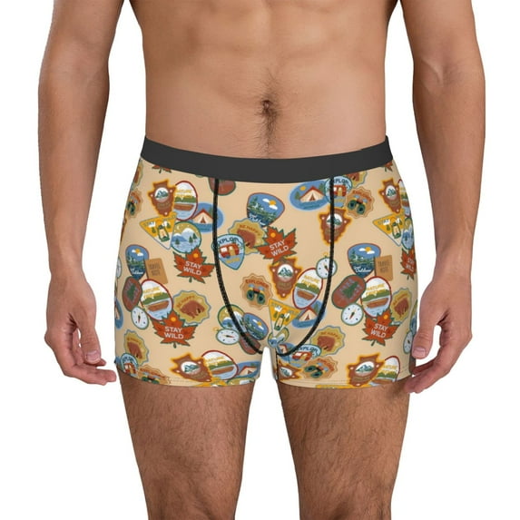 Sikiie Camp Badge Print Men's Boxer Briefs, Elastic Waistband Boxer Briefs Leggings-X-Large