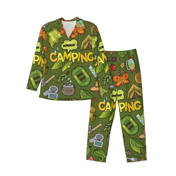 Sikiie Camping 1 Mens Pajama Set, Soft Warm Long Sleeve Sleepwear, Cozy Button-Down Pjs for Men-X-Large