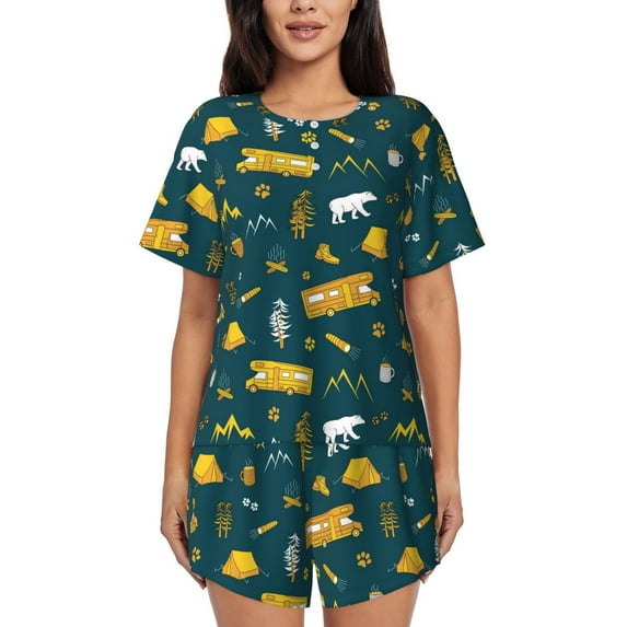 Sikiie Camping Womens Pajama Sets Short Sleeve Top With Pants Sleepwear 2 Piece Lounge Set3X-Large