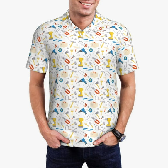 Sikiie Carpenter tools Print Men's Short-sleeved POLO Shirts, Button-down Shirts and T-shirts are Suitable for Vacation, Leisure and Business-XX-Large