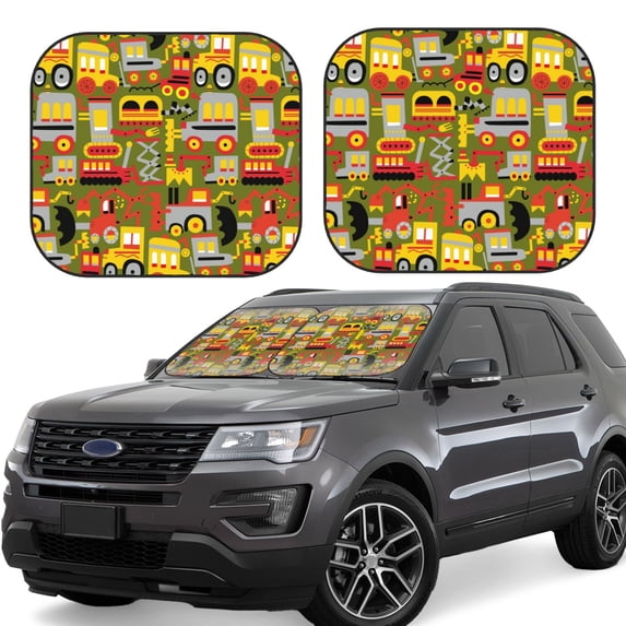 Sikiie Cars Print Foldable Car Windshield Sun Visor, Car Window Sunshade Suitable for Sedan, SUV and Truck Car Accessories-Large